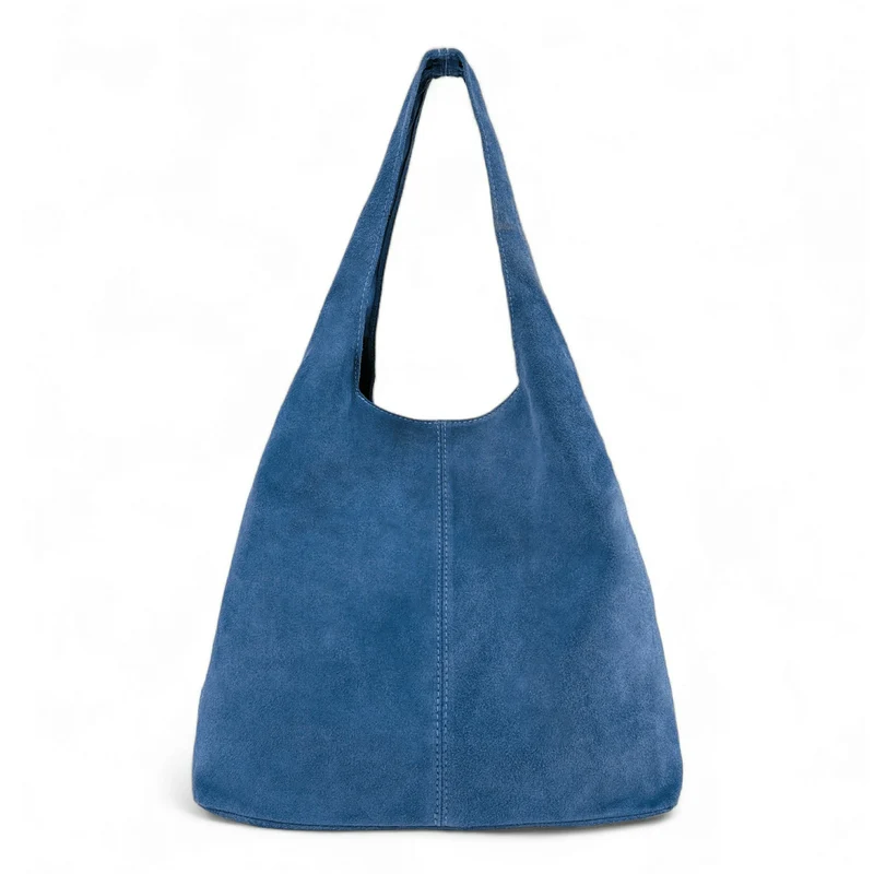 Sac à main de forme HOBO en daim EVA Bleu denim