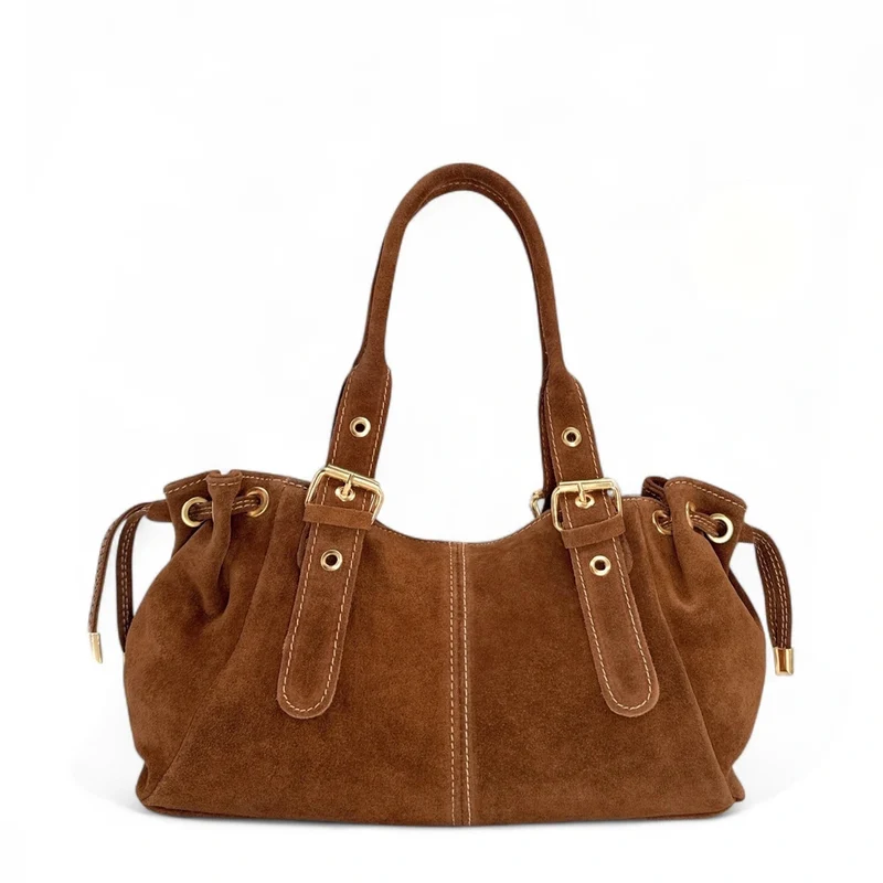 Sac bowling en daim PRINCESSE SUEDE Marron Camel foncé