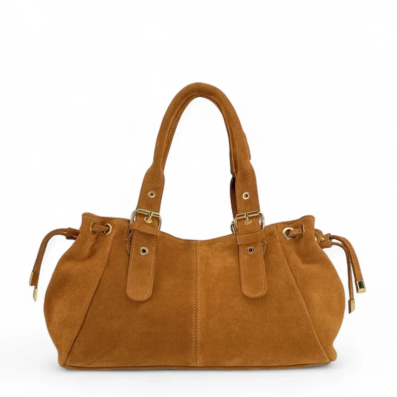 Sac bowling en daim PRINCESSE SUEDE Camel clair