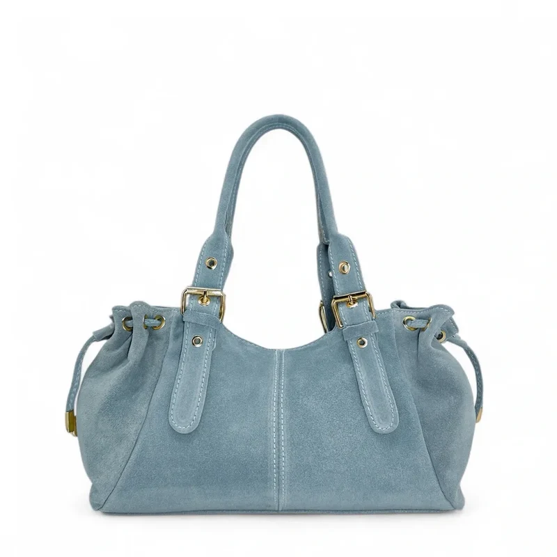 Sac bowling en daim PRINCESSE SUEDE Bleu pastel