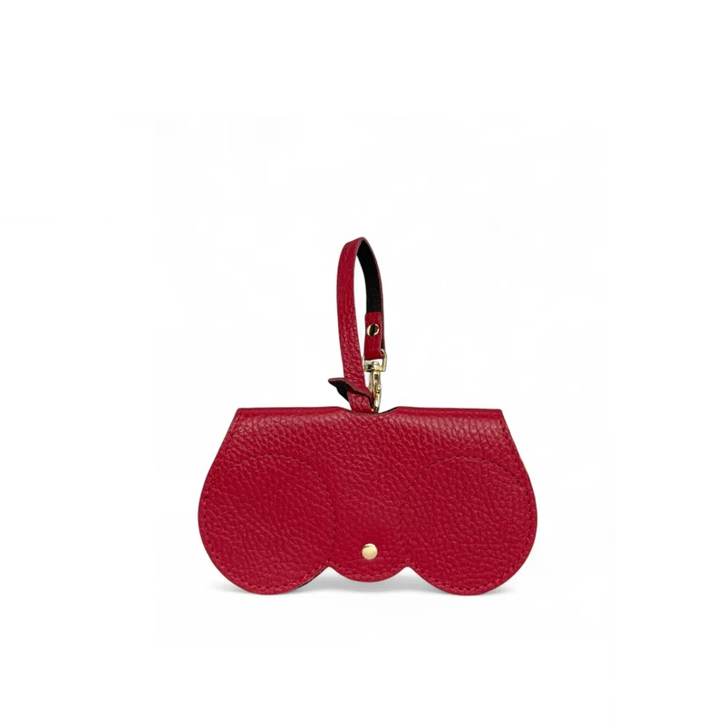 Etui à lunettes en cuir grainé PEANUT Rouge magenta
