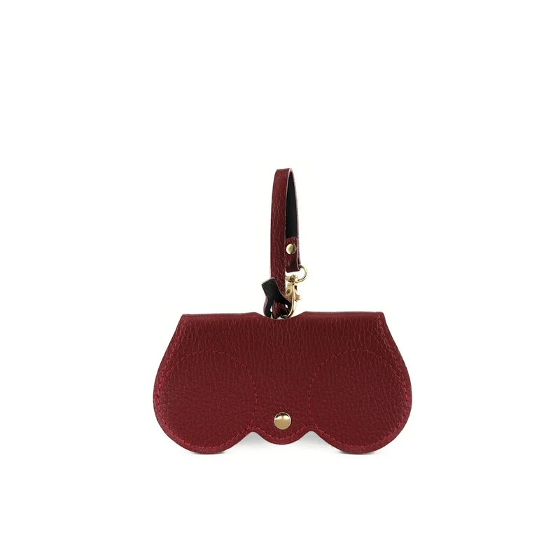 Etui à lunettes en cuir grainé PEANUT Rouge foncé