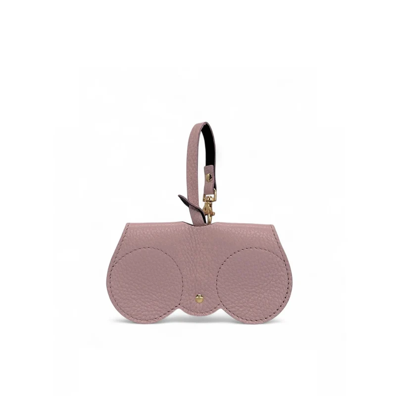Etui à lunettes en cuir grainé PEANUT Rose poudre