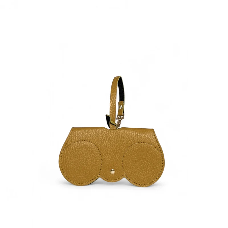 Etui à lunettes en cuir grainé PEANUT Jaune Moutarde