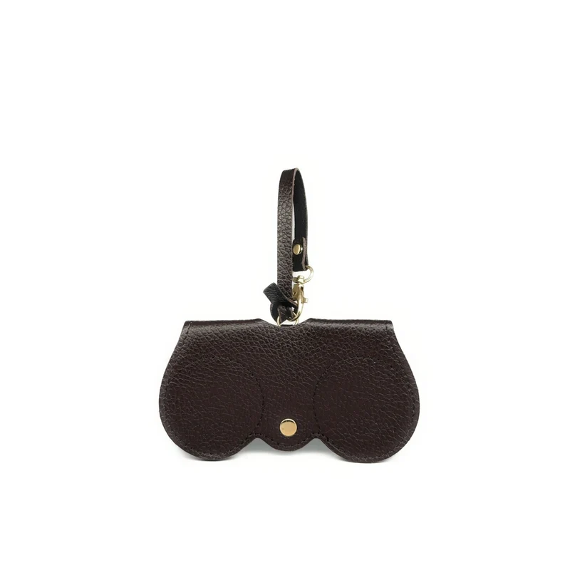 Etui à lunettes en cuir grainé PEANUT Marron chocolat