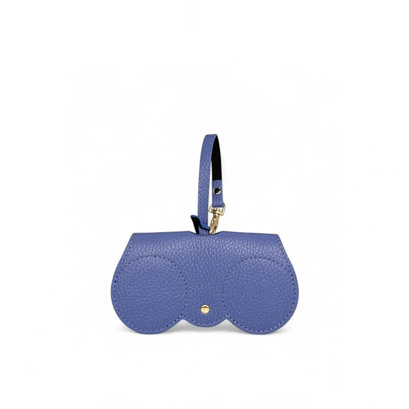 Etui à lunettes en cuir grainé PEANUT Bleu denim