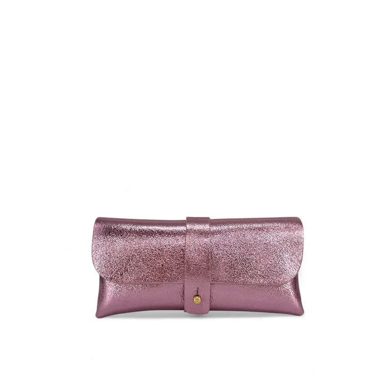 Étui à lunettes en cuir irisé LUMOS Rose pâle irisé