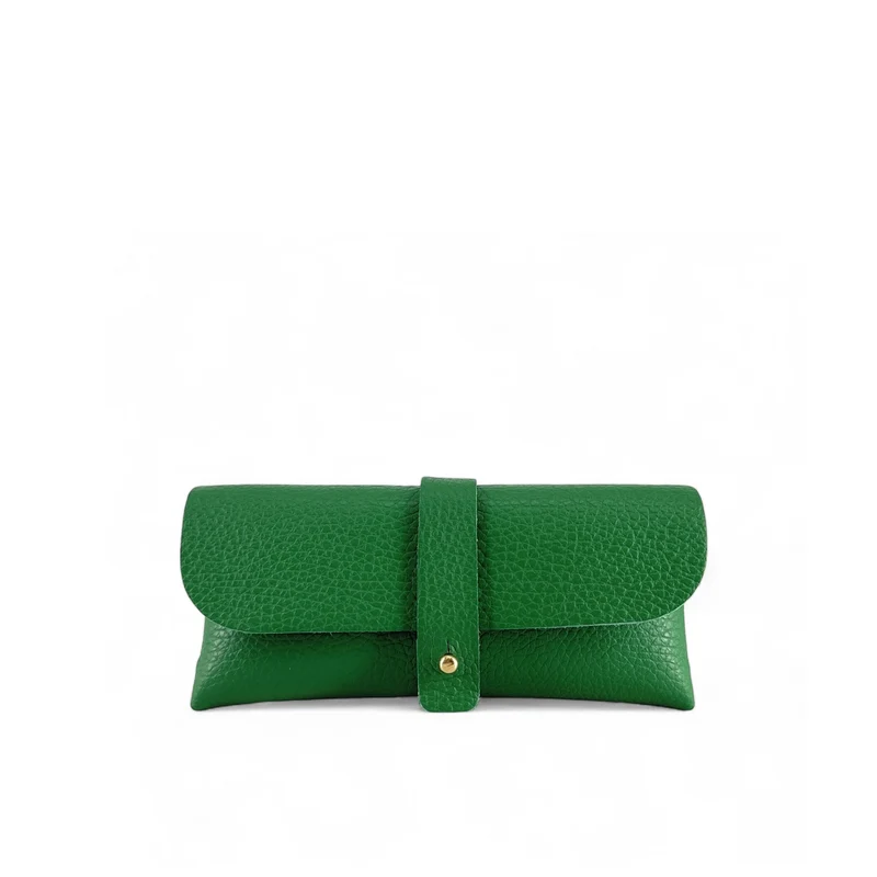Etui à lunettes en cuir grainé LUMOS Vert anglais