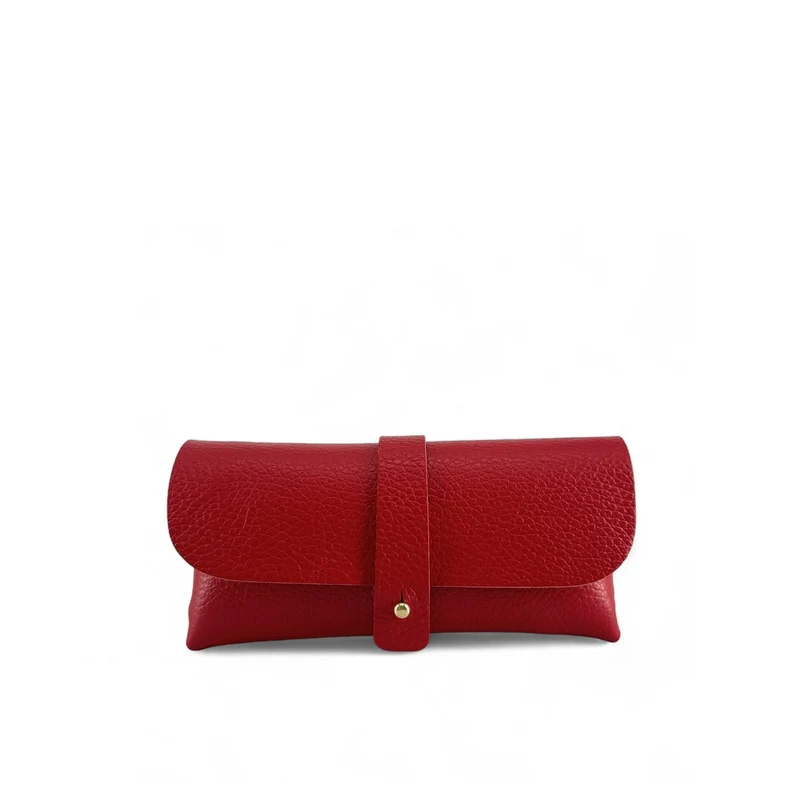 Etui à lunettes en cuir grainé LUMOS Rouge garance