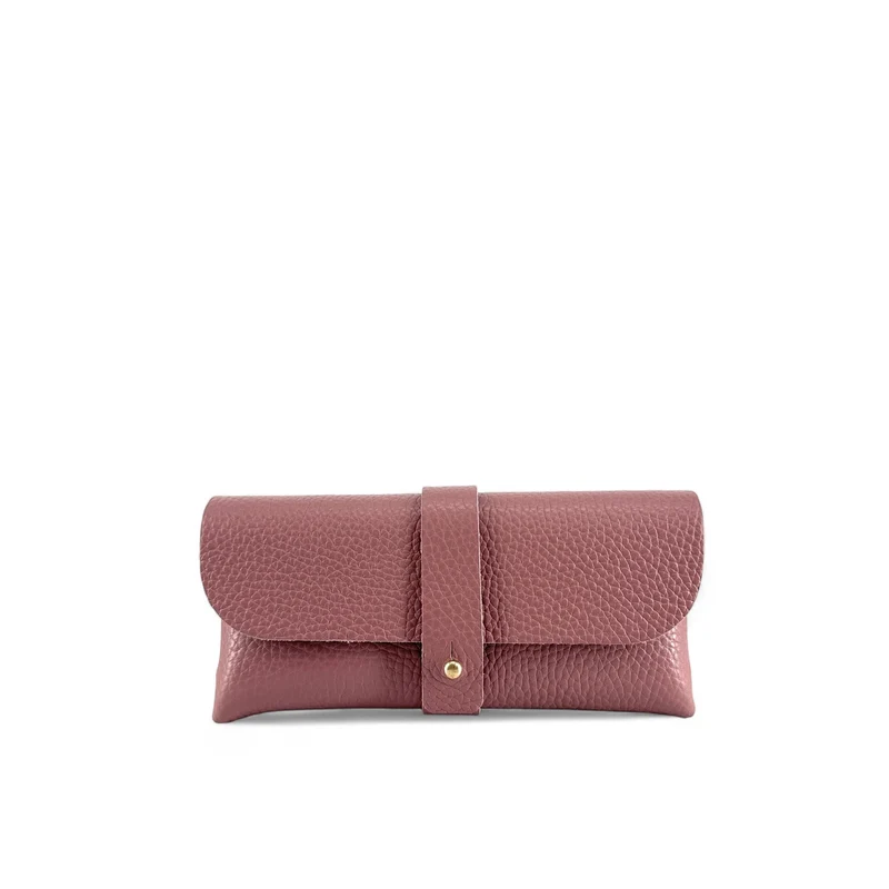 Etui à lunettes en cuir grainé LUMOS Rose poudre