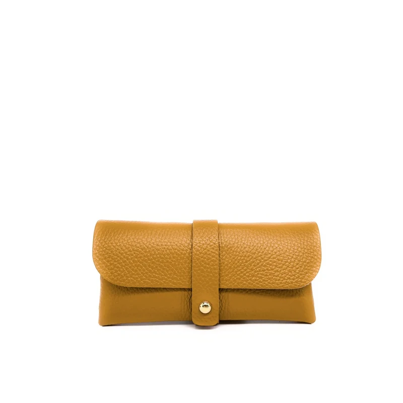 Etui à lunettes en cuir grainé LUMOS Jaune Moutarde