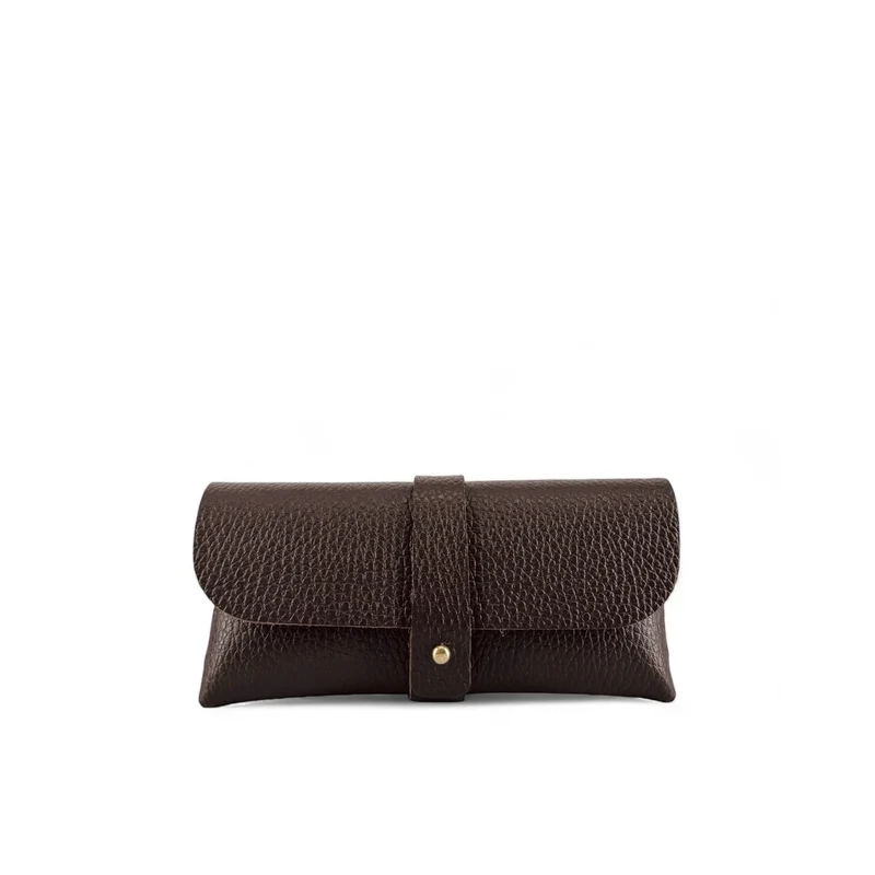 Etui à lunettes en cuir grainé LUMOS Marron chocolat