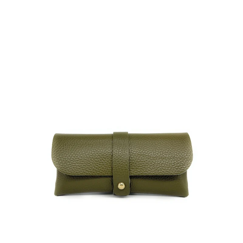 Etui à lunettes en cuir grainé LUMOS Vert kaki