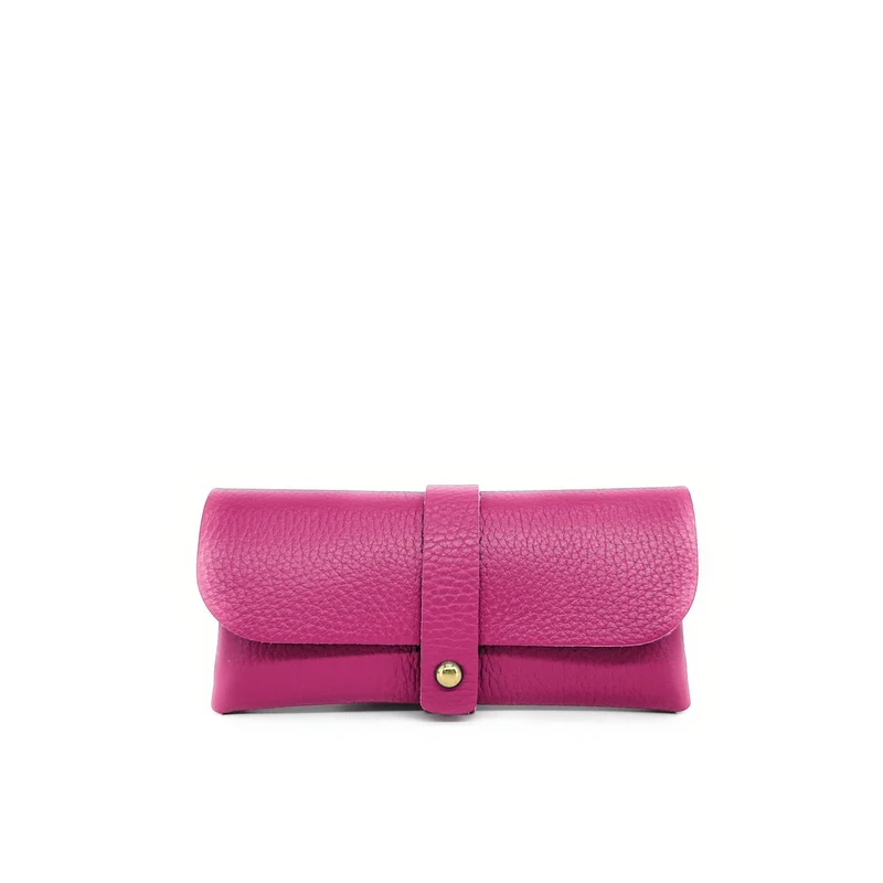 Etui à lunettes en cuir grainé LUMOS Rose fuchsia