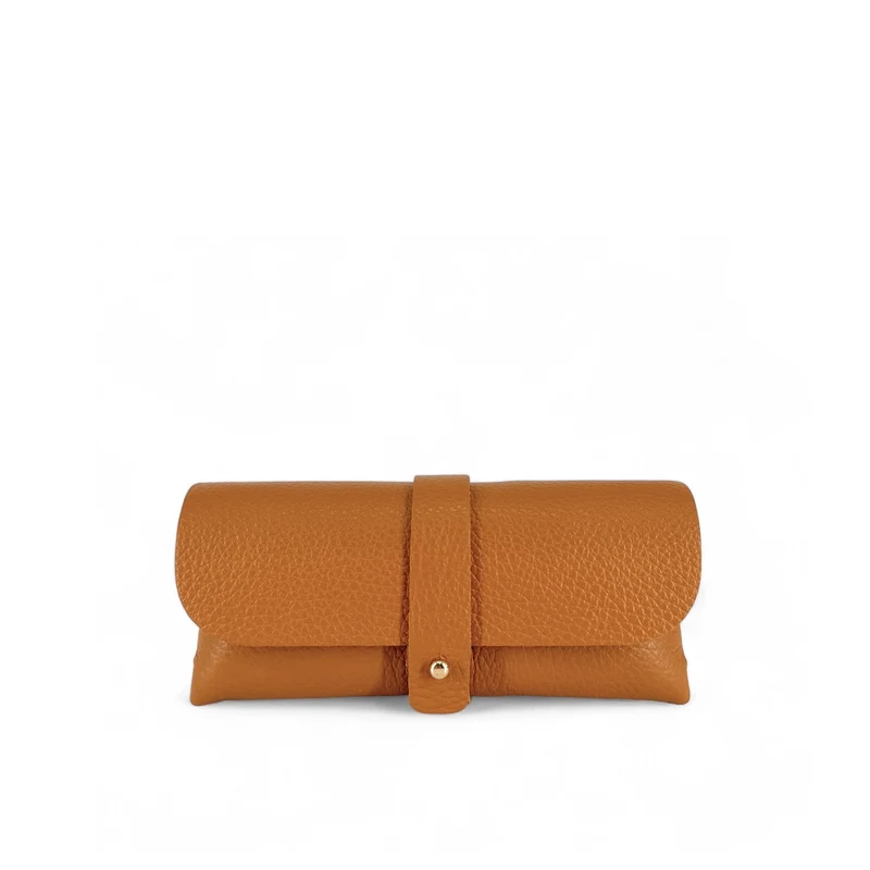 Etui à lunettes en cuir grainé LUMOS Marron camel