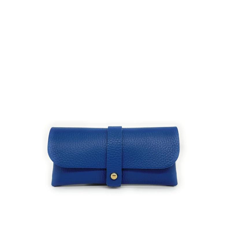 Etui à lunettes en cuir grainé LUMOS Bleu roi