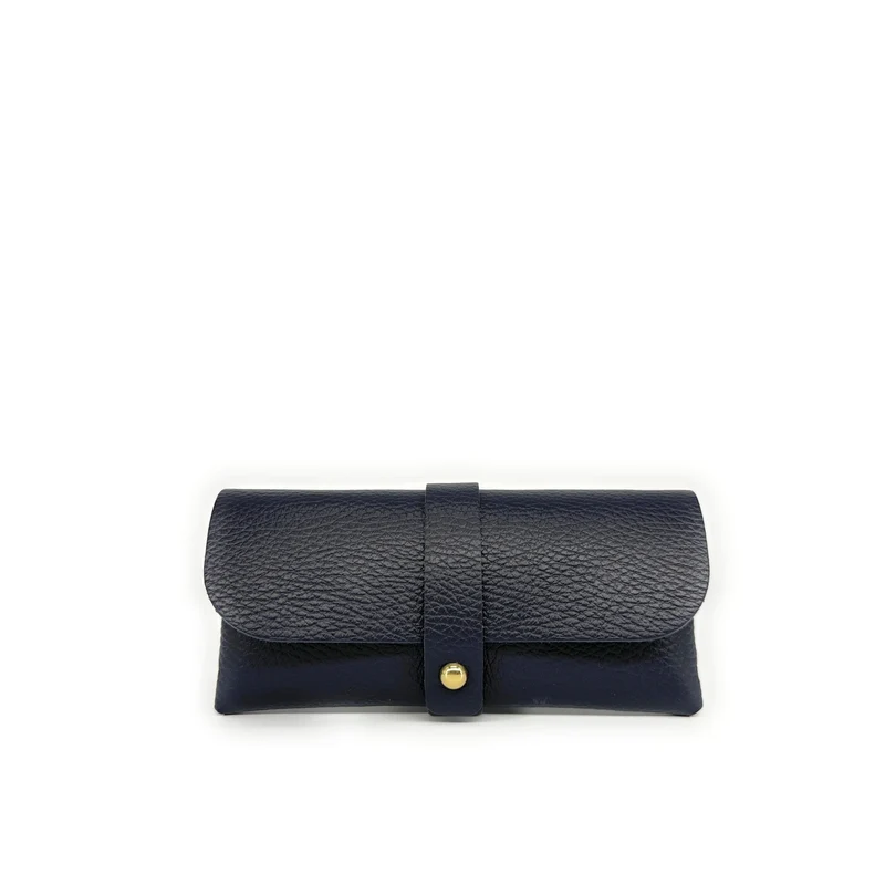 Etui à lunettes en cuir grainé LUMOS Bleu marine
