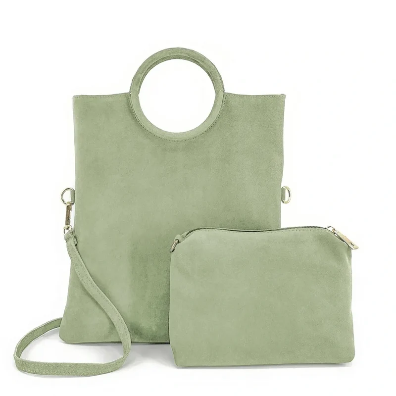 Sac à main en daim CHARLOTTE Vert pastel
