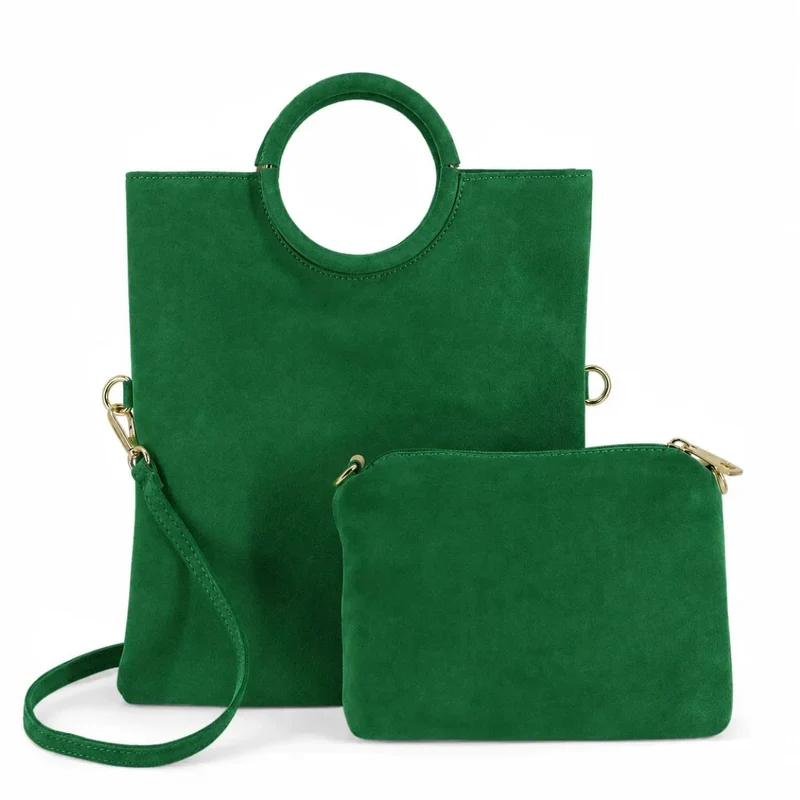 Sac à main en daim CHARLOTTE Vert anglais