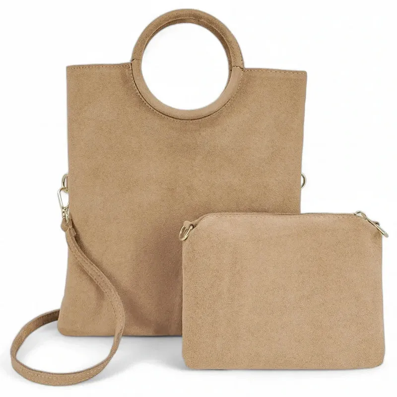 Sac à main en daim CHARLOTTE Taupe clair