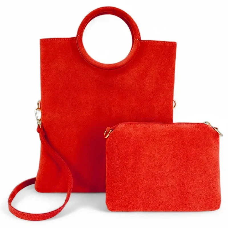 Sac à main en daim CHARLOTTE Rouge coquelicot