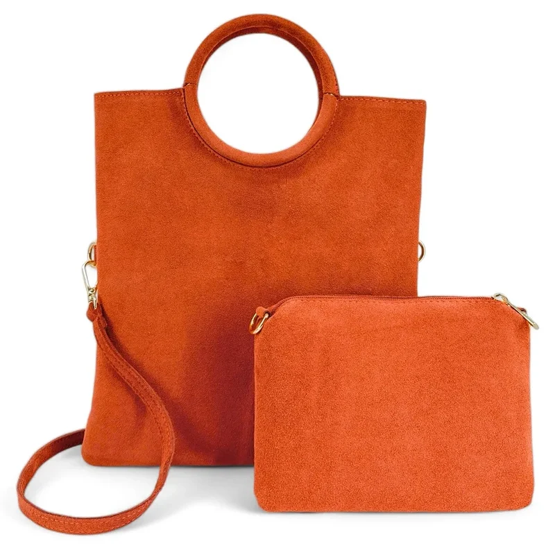 Sac à main en daim CHARLOTTE Mandarine
