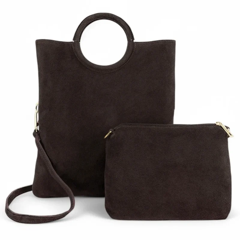 Sac à main en daim CHARLOTTE Chocolat