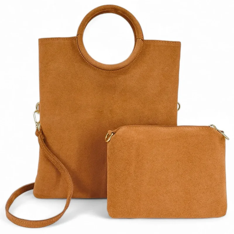 Sac à main en daim CHARLOTTE Camel clair