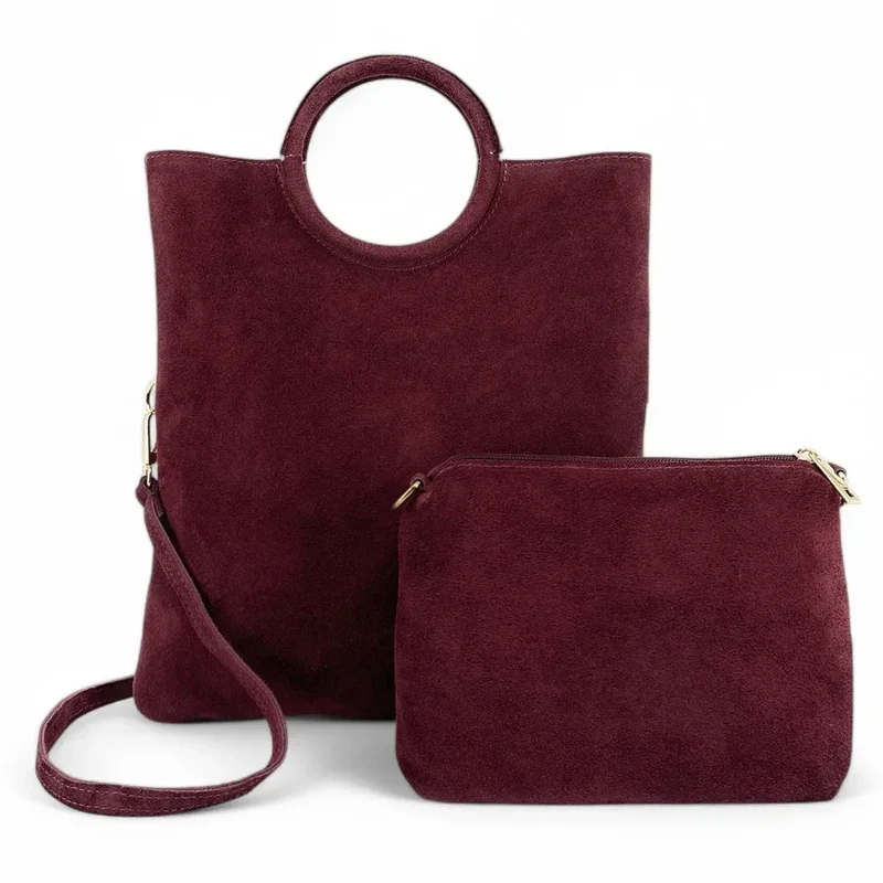 Sac à main en daim CHARLOTTE Rouge bordeaux