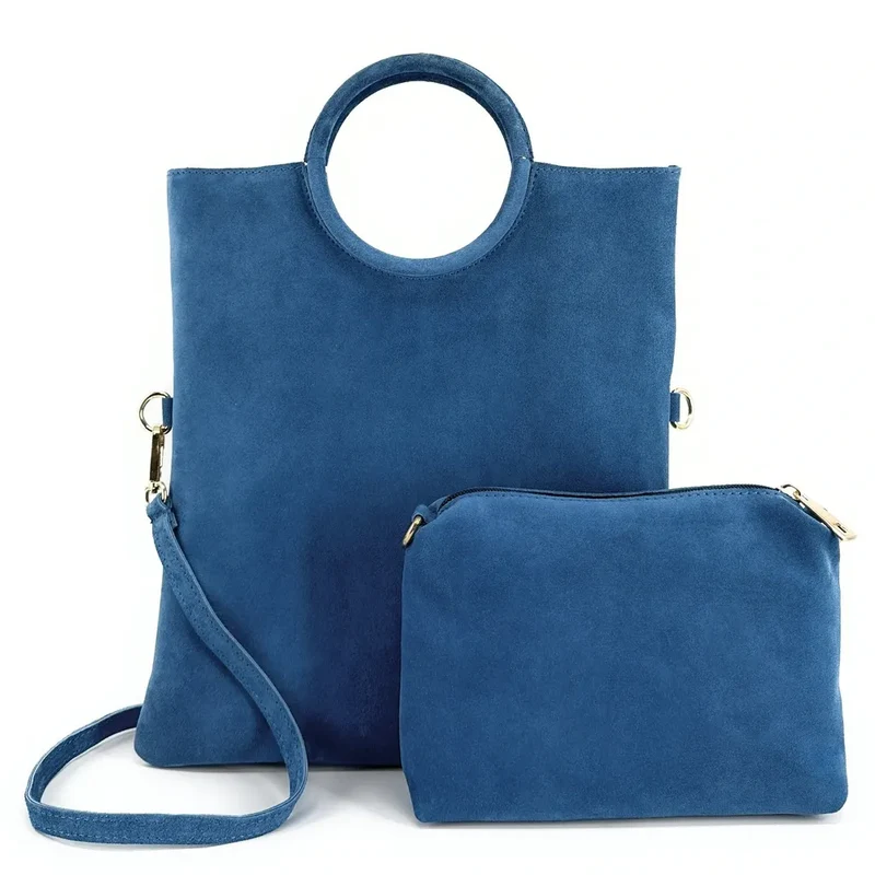 Sac à main en daim CHARLOTTE Bleu denim