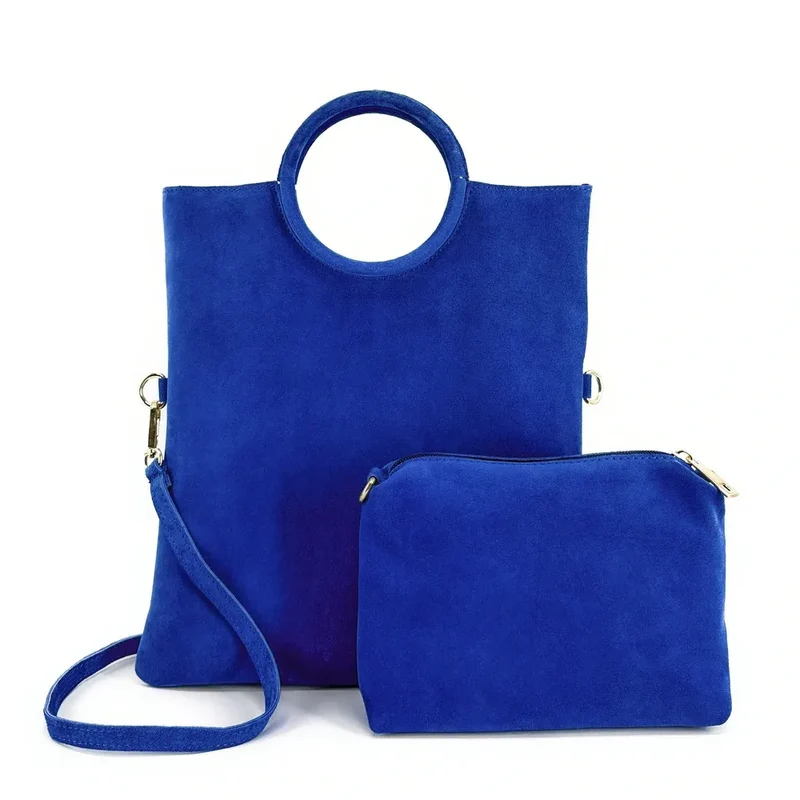 Sac à main en daim CHARLOTTE Bleu roi