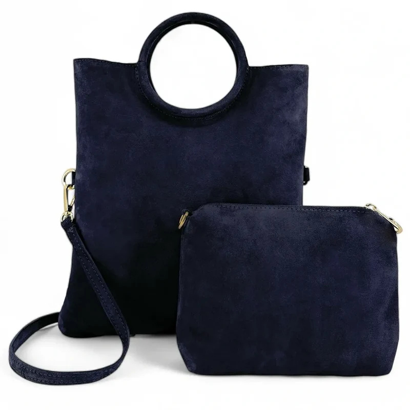 Sac à main en daim CHARLOTTE Bleu marine