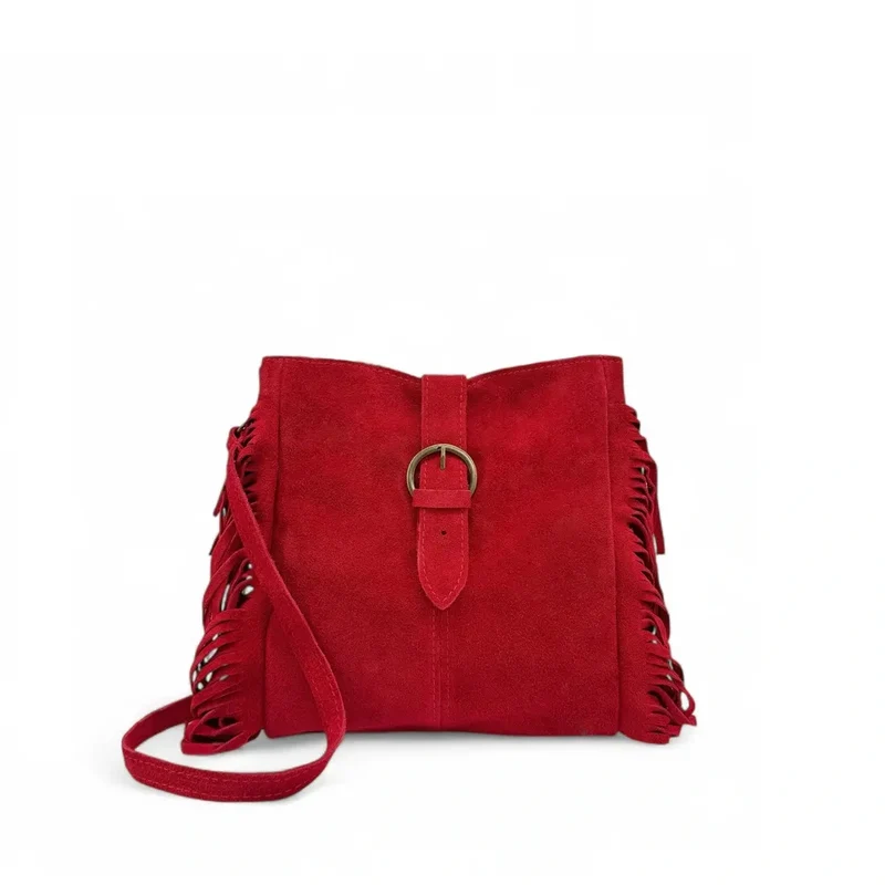 Sac bandoulière en daim CHEYENNE Rouge garance
