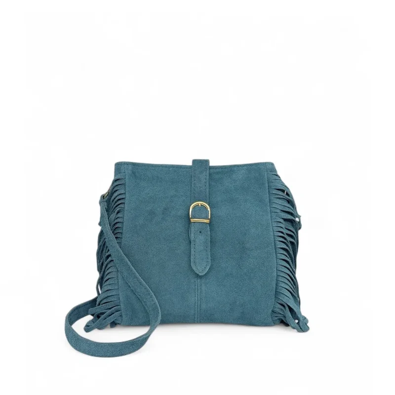 Sac bandoulière en daim CHEYENNE Bleu denim
