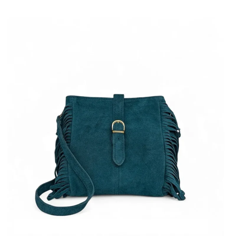 Sac bandoulière en daim CHEYENNE Bleu vert canard