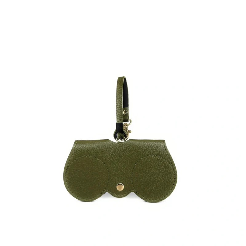 Etui à lunettes en cuir grainé PEANUT Vert kaki