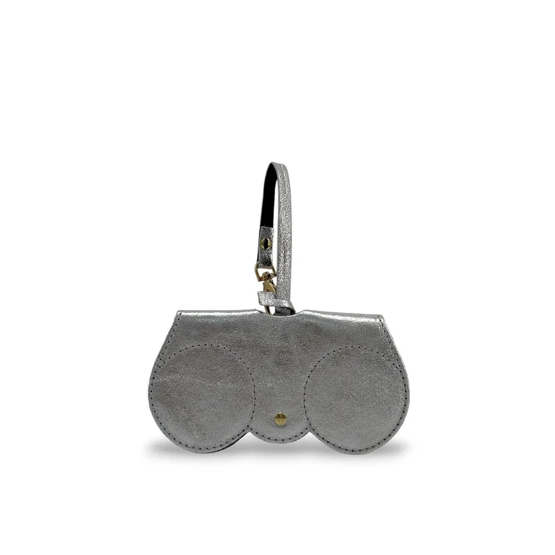 Etui à lunettes en cuir irisé PEANUT GLOW Argent moyen