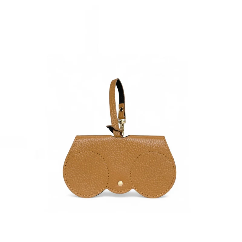 Etui à lunettes en cuir grainé PEANUT Marron camel clair