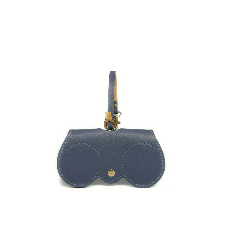 Etui à lunettes en cuir grainé PEANUT Bleu glacier