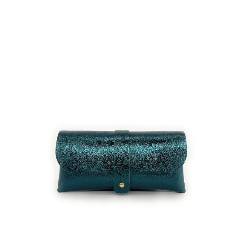 Étui à lunettes en cuir irisé LUMOS Bleu vert canard