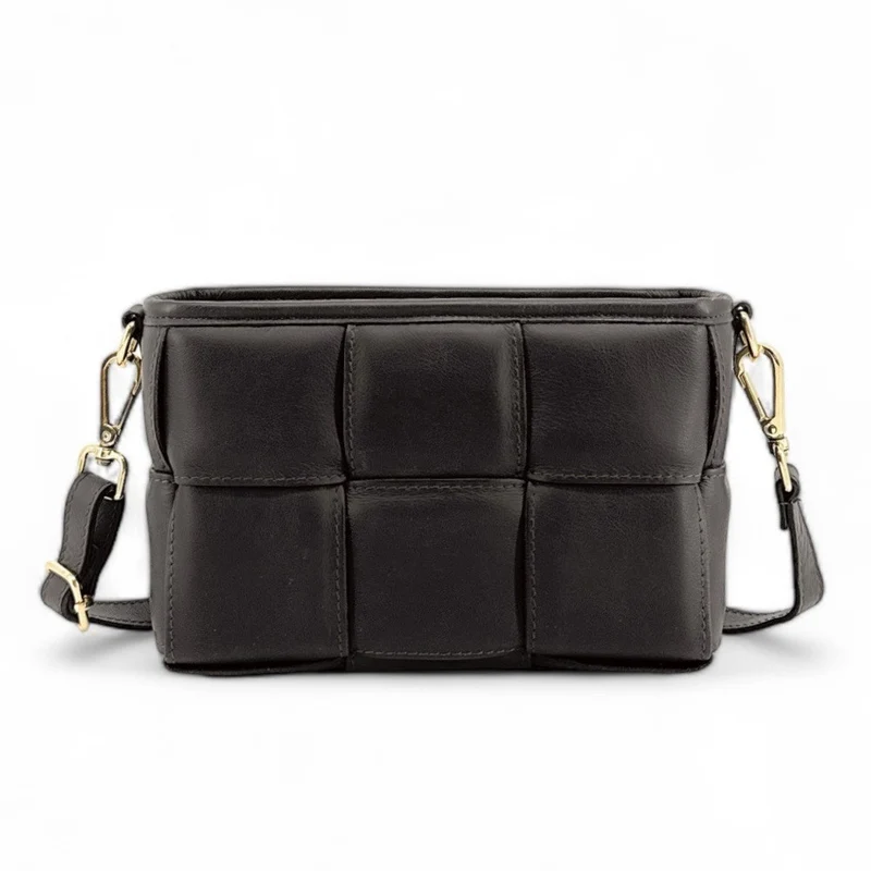 Sac à main boxy en cuir lisse tressé HALMA Chocolat