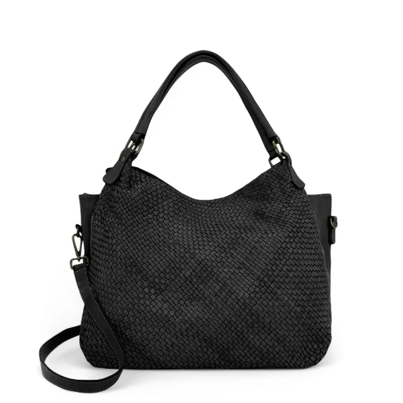 Sac à main en cuir vintage tressé BRISBANE Noir