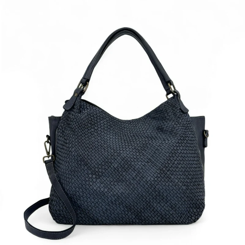 Sac à main en cuir vintage tressé BRISBANE Bleu marine
