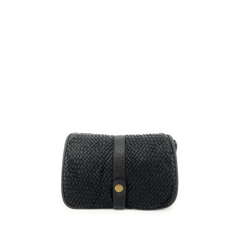 Sac besace à bandoulière en cuir tressé SHANNA Noir