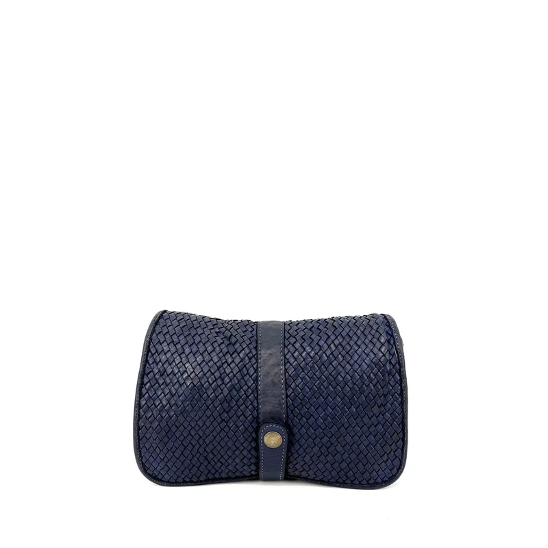 Sac besace à bandoulière en cuir tressé SHANNA Bleu profond