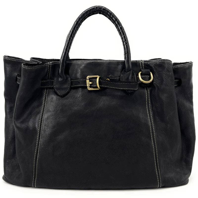 Grand sac cabas en cuir souple tannage végétal DEMETER Noir