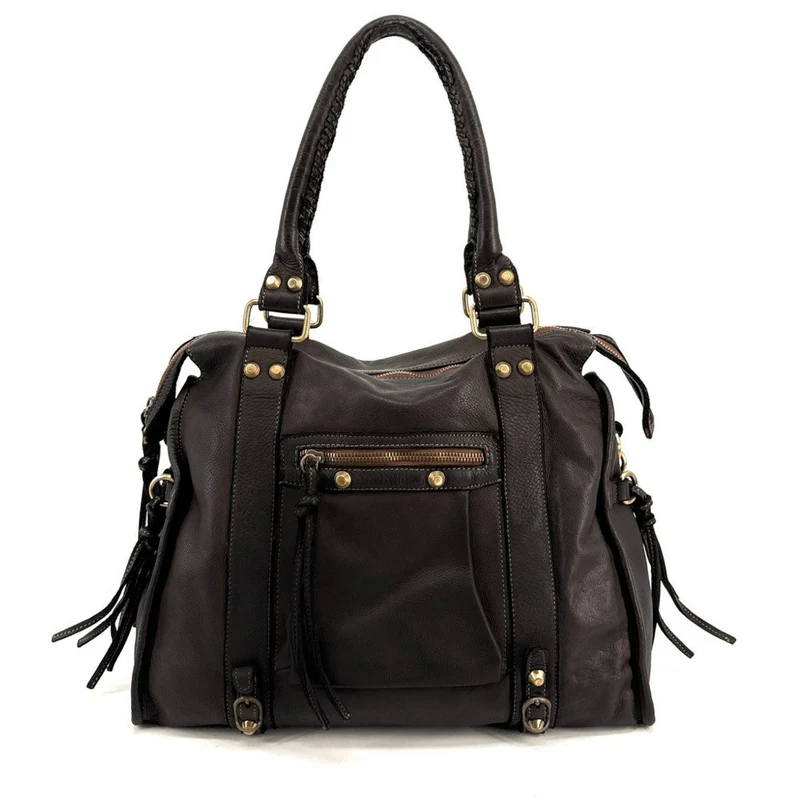 Grand sac en cuir souple tannage végétal STORM XL HURRICAN Chocolat