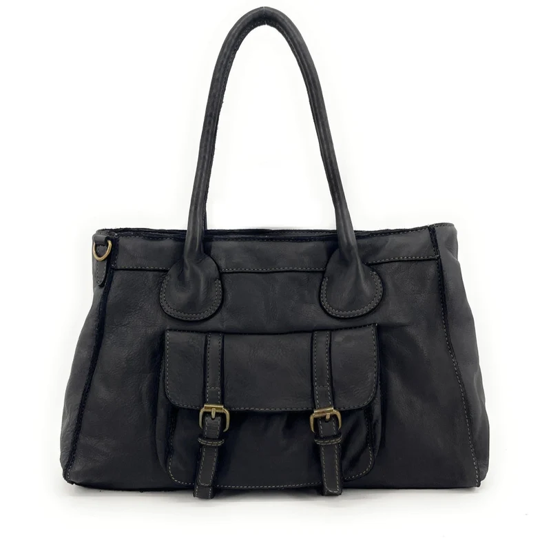 Grand sac cabas en cuir vintage ALBUS Noir