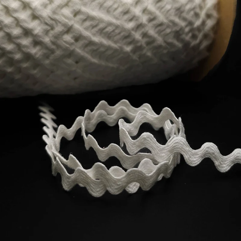 Croquet en coton 9 mm | Bordure décorative en zigzag | Blanc