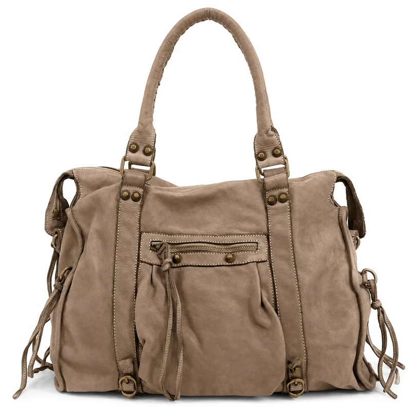 Grand sac porté épaule en cuir vintage STORM XL HURRICAN Taupe